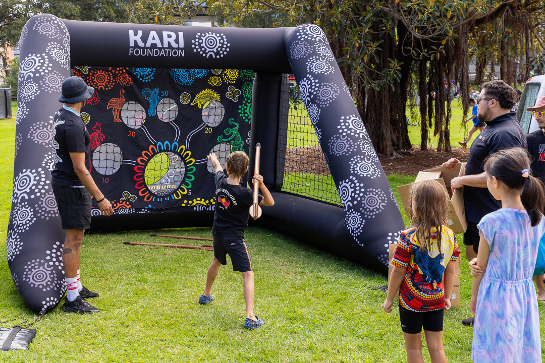 Kids spear throwing activity at Yabun